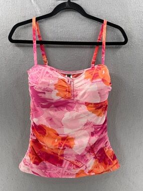 Tommy Bahama Tankini Top Womens S Pink Orange Ruched Side Scrunch Swimsuit